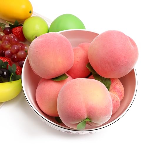 Caihao 6PCS Artificial Fruits, Foam Peaches, Decorative Fruits and Pink Peaches are Lifelike and Very Suitable for Counters, Glass Jars, Dining Tables and Christmas Home Decorations. - color: Foam Peaches 06