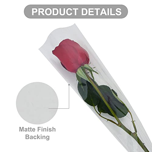 BEISHIDA 100 PCS Single Rose Sleeve Bouquet Bags Plastic Single Flower Wrapping Rose Packaging For Mother's Day Graduation Wedding Birthday Valentine's Day Party (Transparent) - color: Fully Transparent, size: 1 count (Pack of 100)