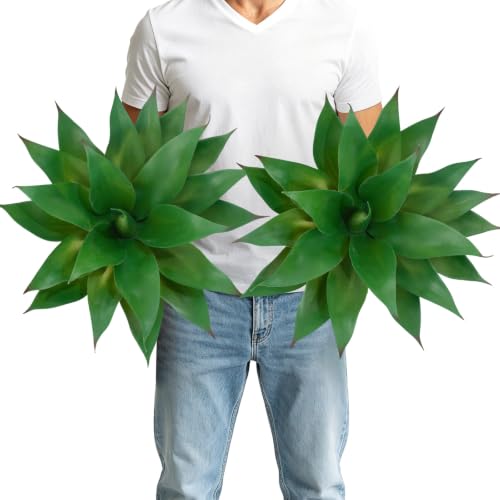 2 Pack Fake Agave Plants 18 Inch Large Artificial Succulents Realistic UV Resistant Faux Aesthetic Plants for Outdoor Decoration Tropical Plant Home Garden Front Porch Decor - 21Leaves, Dark Green - color: Green, size: 18"- 2pcs