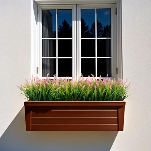 Artificial Faux Plants Outdoor Spring Decorations, Summer Fake Monkey Grass for Outside Porch, No Fade Outdoor Realistic Greenery Plant, UV Resistant Artificial Shrubs for Courtyard Window Garden - color: Magenta, size: 12 Pcs
