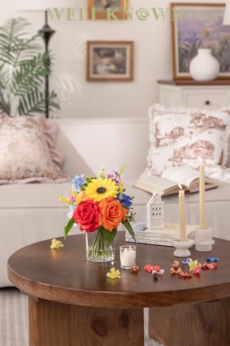 WELL KNOWN Artificial Flowers in Vase with Fake Water, Colorful Spring Flowers Fake Sunflowers Rose Peonies Bouquet for Home Wedding Party Dining Table Baby Shower Decor & Birthday Gift (Rainbow) - color: Colorful Rainbow
