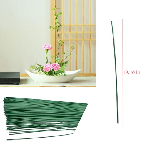 50pcs Floral Wire Stems, 2 Gauge Flower Stems, 16 Inch Green Floral Stem Wire for Paper Wrapped Wreath Making Supplies.