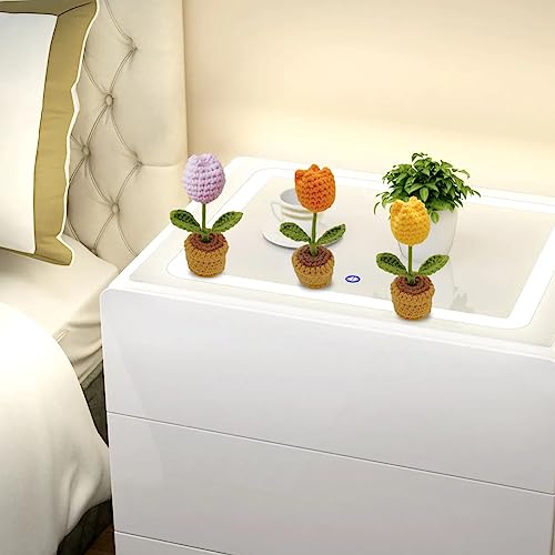 JOONOR 3PCS Mini Crochet Tulip Potted Plant,Knitted Fake Flower for Bathroom Home Kitchen Rustic Table Centerpiece Shelf Decor - color: Color#9