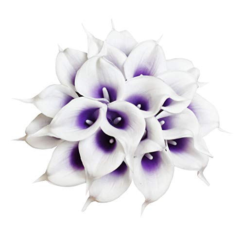 DuHouse 20Pcs Calla Lily Artificial Real Touch Latex Flowers Fake Wedding Bouquet Home Wedding Party Decor (Purple White) - color: Purple White, size: 20pcs