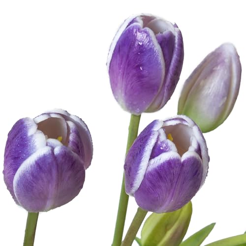 DUYONE 15Pcs Artificial Tulips Flowers, Soft Touch Realistic Latex Tulips Bouquet for Home Office Wedding Party Garden Decor, Fake Flowers for Centerpieces Dining Table Living Room Spring-B Amethyst - color: B Style-15pcs Amethyst (No Vase)