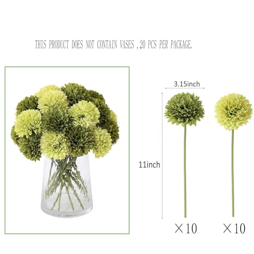 Kimura's Cabin 20Pcs Green Chrysanthemum Artificial Flowers Fake Silk Mums Flower with Stem Balls Flowers for Wedding Bouquets Arrangements St Patricks Day Home Garden Table Centerpieces DIY Decor - color: Grass Green