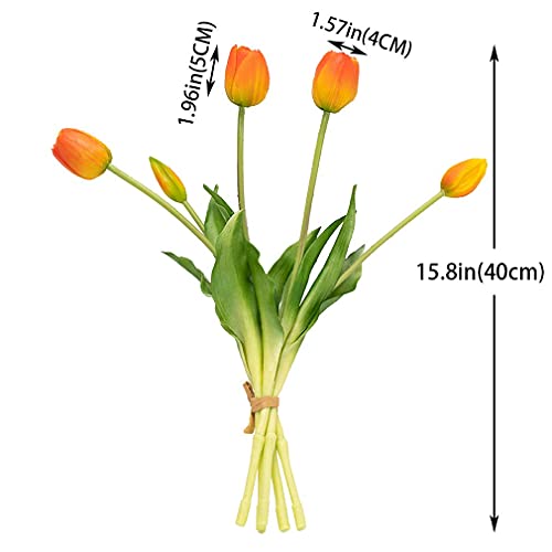 DUYONE 15Pcs Artificial Tulips Flowers, Soft Touch Realistic Latex Tulip Bouquet for Home Office Wedding Party Garden Decor, Fake Flowers for Centerpieces Dining Table Living Room Spring(Orange,15pcs) - color: A Style-15pcs Orange (No Vase)
