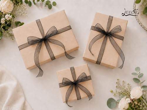 Black Organza Ribbon 5/8 inch x 100 Yards Sheer Chiffon Ribbon for Gift Wrapping Wedding Invitations Party Decoration Bridal Bouquets Crafts - color: Black, size: 5/8" X 100 Yards
