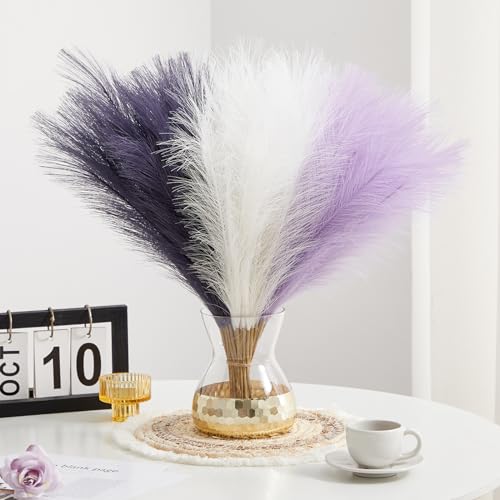 Alecono 30pcs Pampas Grass Decor 17.7 Inch, Pampas Grass Decor Fluffy, Floral Arrangement and Vase Filler for Home Wedding Party(Purple, Lavender, White) - color: Purple & Lavender & White, size: 30pcs