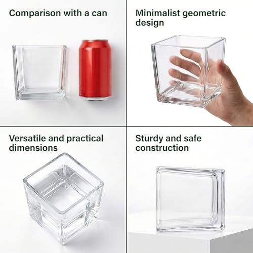 6 Pack Square Glass Vases 5"x 5" x 5", Plant Terrarium, Floating Candle Holder, Clear Bulk Flower Vases for Centerpieces,Wedding Party, Office Decorations, Home Décor, Events - size: 5"-6Pack