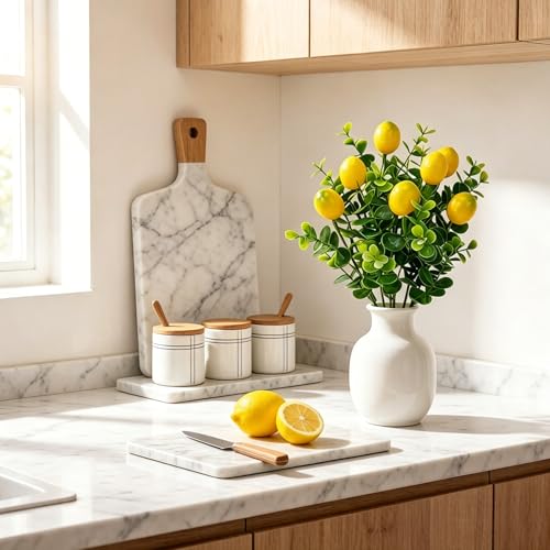 24PCS Artificial Lemon Branches Artificial Fruit Lemon Tree Greenery Decoration Faux Lemons Picks for Farmhouse Kitchen Home Table Decor Stem Fruits for Home Spring Summer Decor - color: Yellow3
