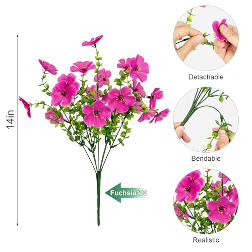 20 Bundles Artificial Flowers for Outdoors, Fake Violet Flowers Silk Realistic UV Resistant Faux Artificial Plants Outdoors for Window Box Garden Patio Front Porch Home Indoor Outside Decorations - color: Fuchsia