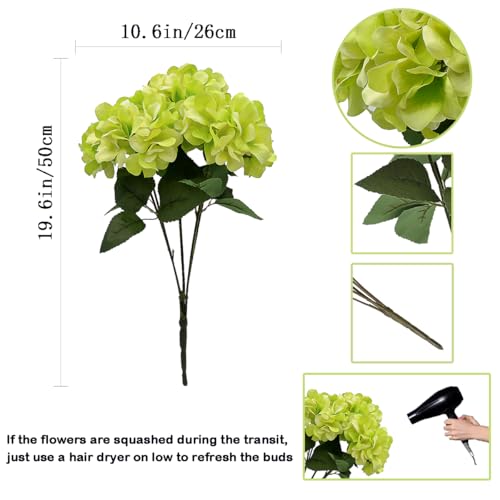 2Bouquets Artificial Fake Flowers Silk Hydrangea Arrangements Wedding Bouquets Decorations Plastic Floral Home Kitchen Garden Party Festival Bar DIY (Light Green,5 Flower Heads) - color: Light Green,5 Flower Heads