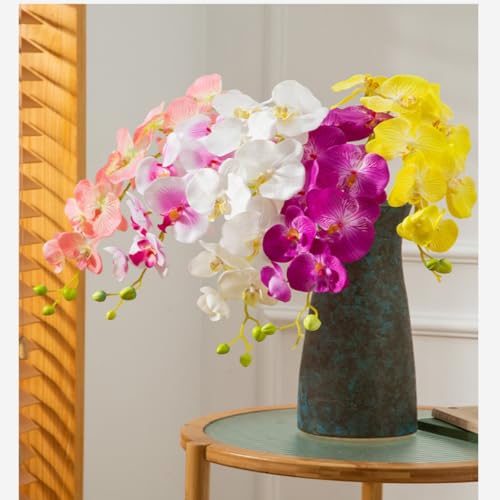XZJMY Artificial Phalaenopsis Flowers,27.5" Fake Orchid Stems,Real Touch Orchid Flower Silk Phalaenopsis for Home Decor Wedding Centerpieces (4, Yellow) - color: Yellow