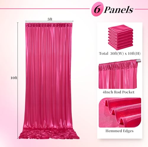 30ftx10ft Hot Pink Sequin Backdrop Curtain for Parties, Wrinkle Free Thick Glitter Sparkle Photo Backdrop Drapes 6 Panels 5x10FT Shimmer Back Drop Cloth for Wedding Birthday Photography Background - color: Hot Pink, size: 5'W×10'H _6 Panels