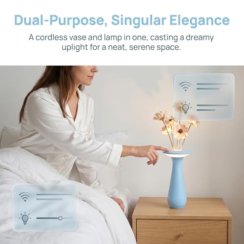 Cordless Flower Table Lamp, Rechargeable LED Vase Night Light | flower vase,small table lamp，flower table lamp，nightstand lamp - color: Blue