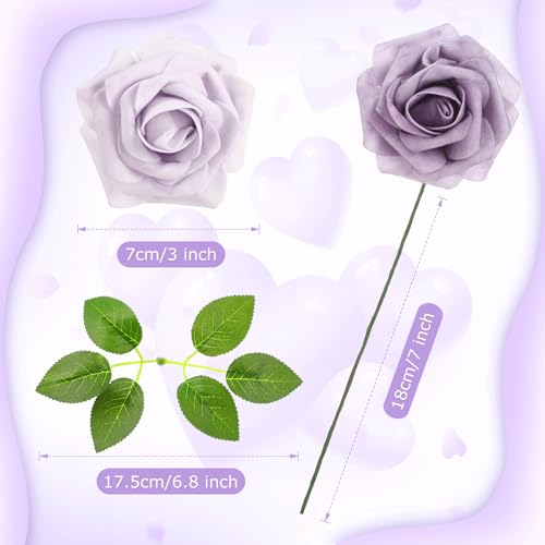 50 Pcs Artificial Foam Rose Flower Faux Bouquet Wedding Fake Rose Gift for Mother's Day Women DIY Bridal Shower Party Table Birthday Home Spring Decor (Soft Purple) - color: Soft Purple