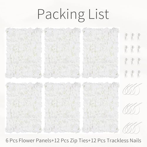 Flower Wall Panel Backdrop: 6 Pcs 24 x 16 Inch White Artificial Hydrangea Floral Panels - color: White, size: 6 PCS