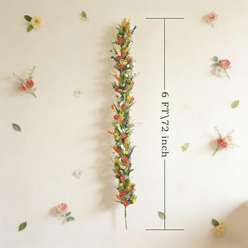 TEMPUS 6Ft Spring/Summer Garland with Flowers, Colorful Artificial Fake Flower Greenery Garland with Daisies, Lavender for Wedding Mantle Party Table Centerpiece All Season Decor