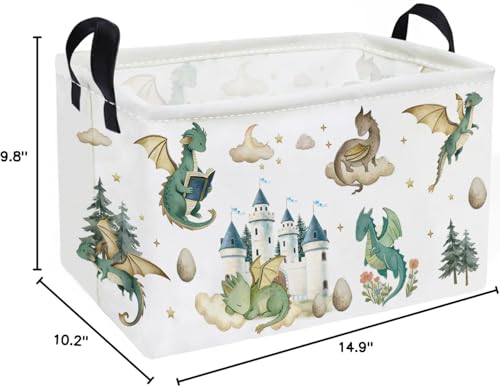 Essme Rectangular Kids Baskets,Dinosaur Storage Box,Cute Basket for Kids with Handles for Room Decor, Book Bins,Shelf Basket.（Castle Dinosaurs - color: Castle Dinosaurs