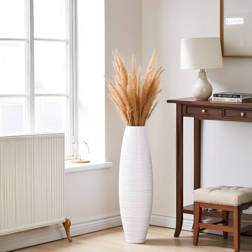 Tall Floor Vase, 27.5 inches (70cm, 2.3FT) Floor Vase Sturdy and Luxurious,Tall Vases for Country Home Decor, Living Room, Resin White Vases - color: White, size: 27.5 in