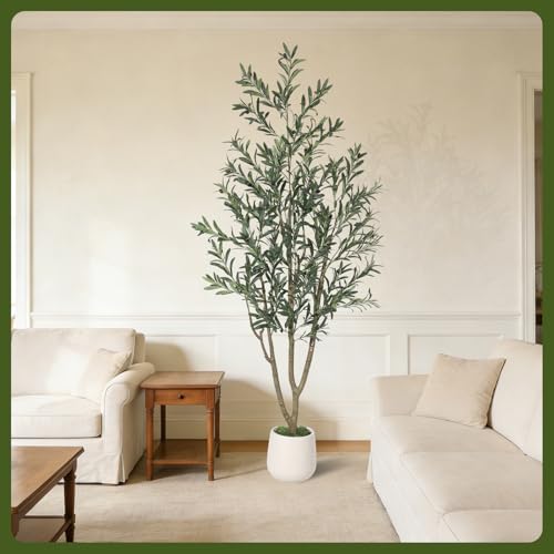 Garvee 6FT Indoor Olive Tree, Artificial Plant with Oval Planter, Lifelike Foliage and Fruits, Fake Plant for Home Decor, Office, Porch and Living Room - size: 6ft