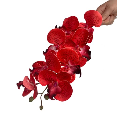 FagusHome 8 Pcs Artificial Phalaenopsis Flowers 32 Inch Artificial Orchid Flowers Fake Flowers Stem Plants for Home Décor (Red Piebald) - color: Red Piebald