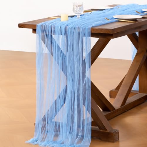 Socomi Blue Cheesecloth Table Runner Tulle Gauze Cheese clothBoho Rustic 120 inch 10FT Runner for Wedding Party Baby Shower Birthday Holiday Decorations 1pc - color: Blue, size: 10ft X 1pc