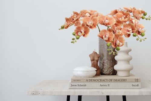 5 Artificial Orange Orchid Flower 18 Inches Real Touch Faux Phalaenopsis Stems Fake Orchid Flowers Arrangement for Wedding Bridal Bouquets and Home Office Indoor Decorations (Orange) - color: Orange