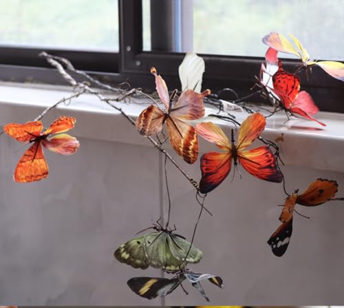 Artificial Butterfly, Silk Butterflys, Butterflies for Crafts for Floral Arrangements, 3D Butterfly Stakes Decor, Patio Plant Pot, Flower Bed Home Decor - color: Grey Series-1 Branch