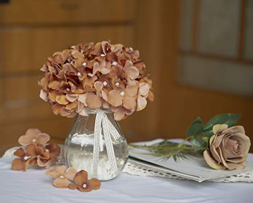DuHouse Hydrangea Silk Flowers Artificial Hydrangea Heads with Stem Fake Flowers for Wedding Home Garden Centerpiece Pack of 6 (Coffee) - color: Coffee