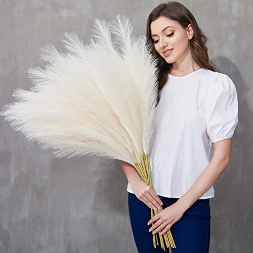 Faux Pampas Grass, 9 PCS 37''/3.1FT Tall Fluffy Fake Pompas Floral, Large Artificial Pompous Grass Branches for Floor Vase Fillers, Boho Farmhouse Room Wedding Decor - color: Ivory