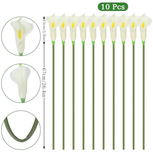 10 Pcs Artificial Calla Lily White Flowers, 26" Long Stem Artificial Flowers for Tall Vases, Wedding Centerpieces & Bridal Bouquets, Realistic White Calla Lilies for Home & Office Decor