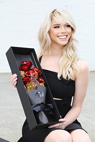 WOORI Gold Rose Bouquet – Elegant Gold-Plated Artificial Roses in Luxury Gift Box for Her, Anniversary, Valentine’s Day, Birthday