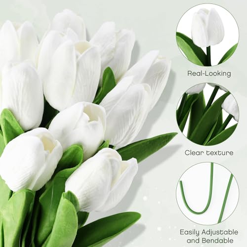 12 Pack White 5 ft Artificial Tulips Hanging Flower Garland Decorations Spring Summer Dangling Faux Tulip Floral Vine Strings with Hooks for Wall Ceiling Wedding Tea Party - color: White