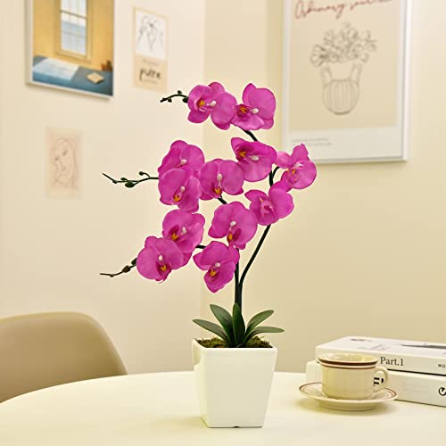 15" Tall Artificial Silk Phalaenopsis Orchid Flower Plant Pot Arrangements (Dark Blue-Purple) - color: Dark Blue-purple