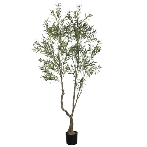 7.55ft Artificial Olive Tree, Faux Olive Tree with Lifelike Fruits, 90.55in Fake Olive Tree with Sturdy Plastic Pot, Artificial Plants for Office Home Living Room Indoor Outdoor Decor - color: Green-ap04