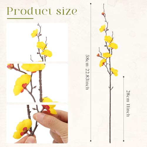 20pcs Yellow Cherry Blossom Branches Artificial Flowers for Winter Spring Indoor Decoration, 22“ Plum Fake Peach Plants for Wedding Home Office Bedroom Party Decor (Yellow, 22in) - color: Yellow, size: 22in