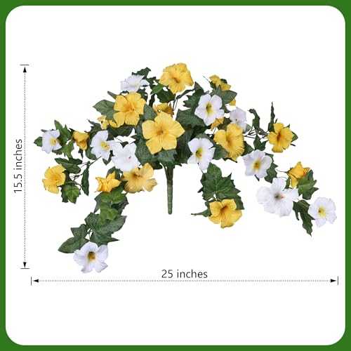 HyeFlora Artificial Flowers for Outdoors 2PCS Faux Petunias Silk Fake Flowers for Outside Planter UV Resistant Realistic Home Garden Porch Decor (Yellow) - color: Yellow