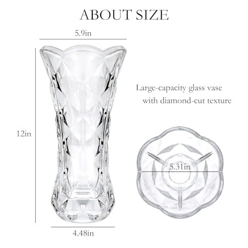 12 inch Flower vase,Large Crystal Glass Vase,Crystal Clear Glass Vases for Flowers,Banquet,Wedding,Birthday,Living Room,Dining Table