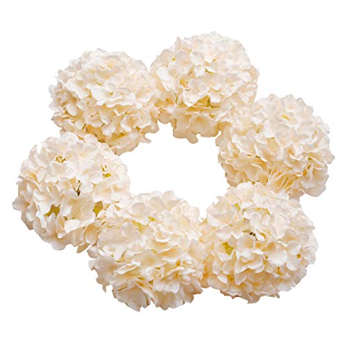 DuHouse Hydrangea Silk Flowers Large Artificial Flowers with Stem Fake Champagne Flower Heads for Wedding Centerpiece Home Decor Pack of 6 - color: Champagne