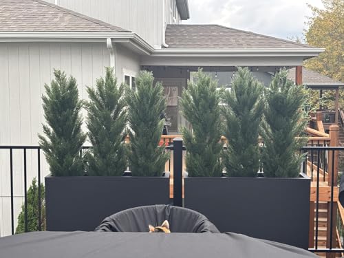 THE BLOOM TIMES 4ft Topiary Trees Artificial Outdoor Set of 2, UV Resistant Faux Cedar Pine Cypress Bushes & Shrubs, Fake Plants for Front Porch Outside Planter Patio Decor 4 Foot Tall - color: Dark Green Cedar Trees, size: 4 Foot