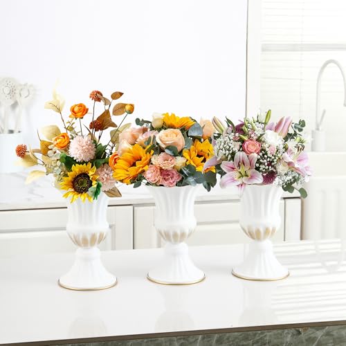MCMCNCUIU White Vases for Centerpieces Set of 4, Urn Vases for Flowers, Vintage Pedestal Vase for Wedding Centerpieces, Metal Trumpet Vase for Wedding Table, Party, Home, Anniversary Decoration - color: White, size: Tall Urn-4Pcs