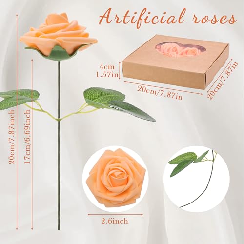 16 Pcs Orange Roses Artificial Flowers | Orange Foam Roses with Stems, Artificial Flowers for DIY Gothic Decor, Halloween Arrangements, Home Accents - color: Orange