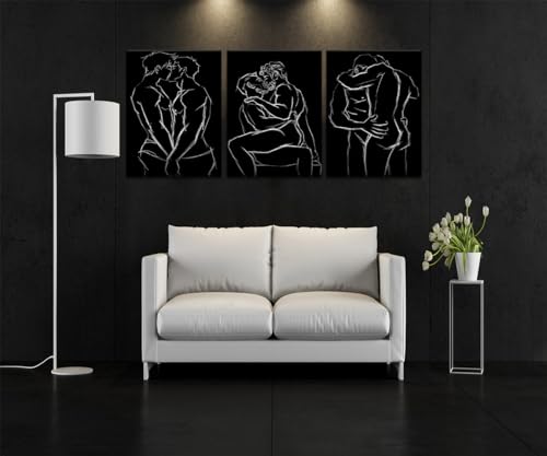 Male Wall Art Black and White Men Gay Body Painting Wall Decor 3 Panels Abstract Men Gay Posters Prints Art Bedroom Bathroom Home Decoration Framed Ready to Hang 20"W x 28"H x 3pcs - color: Art02, size: 20x28x3pcs