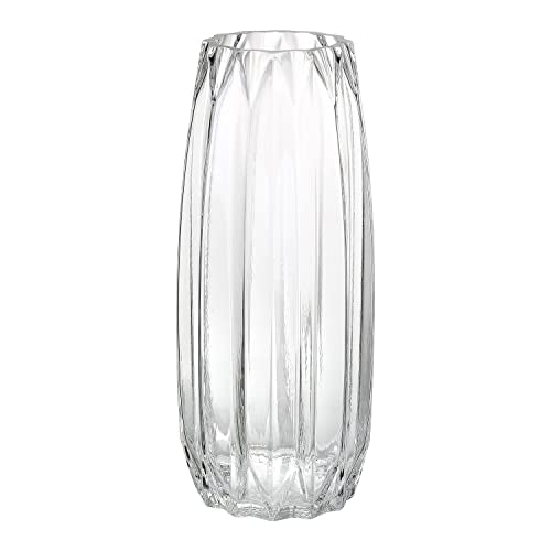 Modern Ribbed Glass Vase for Flowers, Candles and Decorative Accents - Black, Grey, Amber, Clear and Colored Tall/Short Vase for Centerpieces and Home Table Decor (Clear, H-11.8inch) - color: Clear, size: H-11.8inch