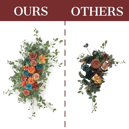 Ting's time Wedding Arch Flower Pack of 2 Artificial Silk Large Flower Swag Wedding Arches for Ceremony Reception Backdrop Floral Decor for Fall Wedding Party Ceremony（Teal& Orange） - color: Teal& Orange