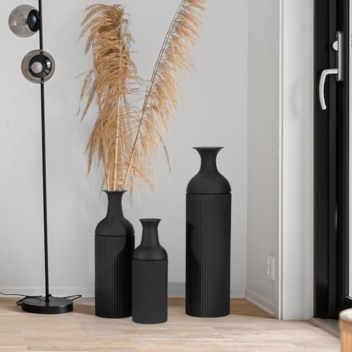 BANOMII Large Metal Floor Vases Set of 3, 27'' 20'' 16'', Black Tall Flower Vase for Pampas Grass, Decorative Big Vases for Hallway Corner, Floor Decor for Living Room