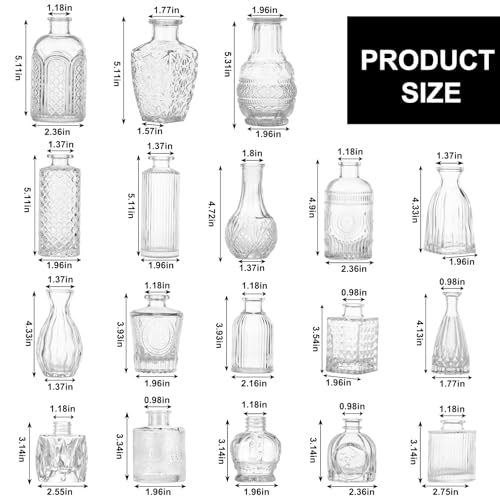 Fixwal 18 Pack Small Bud Vases for Centerpieces, Clear Vases for Flowers Glass Flower Vases in Bulk, Vintage Decorative Vases for Wedding Rustic Home Table Decor - color: Clear, size: 18pcs