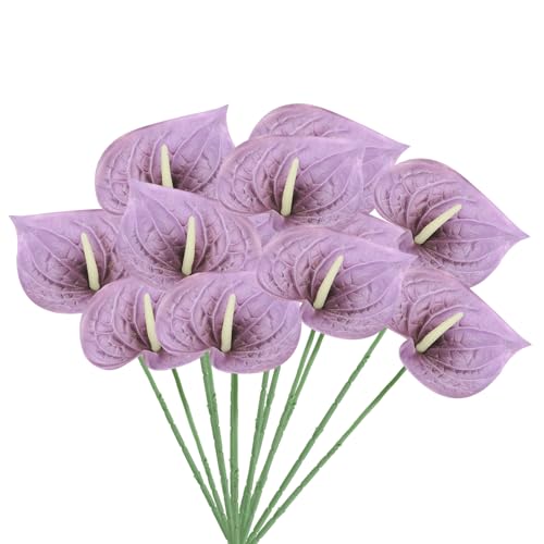 PATIKIL 13" Artificial Anthurium Lily Flowers, 10 Pack Permanent Flower Floral Arrangements Bouquet for Home Decor Bridal Wedding Festival Party, Dark Purple - color: Dark Purple